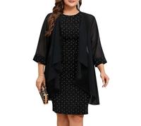 ZOMVA Plus Size Sparkly Formal Dress Suit 2 Piece Mother of The Bride Groom Chiffon Jacket Outfit Cocktail Evening, Black, 3XL