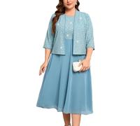 ZOMVA Plus Size Sparkly Mother of The Bride Dresses with Jacket 2 Piece Chiffon A-Line Dress Wedding Guest Formal, Light Blue, 4XL Plus