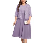 ZOMVA Plus Size Sparkly Mother of The Bride Dresses with Jacket 2 Piece Chiffon A-Line Dress Wedding Guest Formal, Light Purple, XXL Plus