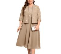 ZOMVA Plus Size Sparkly Mother of The Bride Dresses with Jacket 2 Piece Chiffon A-Line Dress Wedding Guest Formal, Gold, XXL Plus