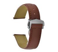 ZONABSQQ Luxury Watchband Quick Release Leather Watch Strap Smooth Design 19mm 20mm 21mm 22mm Soft Watch Band for Men Women with Butterfly Buckle(Brown-Silver Buckle,22mm)