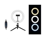 ZONADAH 10in 3 Colors 10 Brightness Levels Makeup Ring Light, Tripod Stand Phone Holder, Portable Desktop Floor LED Circle Lamp, for Streaming, Online Meetings, Social Media Videos,Videography