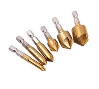ZONADAH 6Pcs in Set Countersink Drill Bits 5 Flute 1/4'' Hex Shank 90 Degree Titanium Coated Edge Chamfer Cutter Mill Drill Bits Size: 6mm, 8mm, 9mm, 12mm, 16mm,19mm