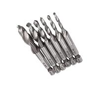 ZONADAH 6Pcs in Set Screw Thread Tap Drill Set Titanium Coated Hex Shank HSS Screw Spiral Point Thread Imperial Plug Drill Bits Size 1/8"、5/32"、3/16"、1/4"、5/16" and 3/8"