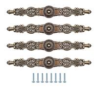 ZONADAH Set of 4 Antique Brass Style Cabinet Handles, Hole Distance 160mm, Vintage Style Pull Handle, Door Knobs Back Plate for Home Furniture Drawers Cabinets Wardrobes Cupboard Cabinet