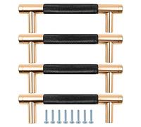 ZONADAH Set of 4 Cabinet Gold Plated & Matt Black Handles, Hole Distance 96mm, White Cabinet Pull Handles, Furniture Drawer Cabinet Copper Cup Drawer Handles for Cupboard Wardrobe Dressers