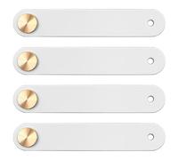 ZONADAH Set of 4 Leather Drawer Pulls, White Leather Handles, Drawer Knob Pull Cabinet Pulls for Single Hole Drawers Wardrobe Cupboards Furniture Kitchen Bedroom