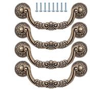 ZONADAH Set of 4 Vintage Cabinet Handles, Hole Distance 128mm, Antique Bronze Color Round Cabinet Pull Handles, Furniture Drawer Cabinet Copper Cup Drawer Handles for Cupboard Wardrobe Dressers