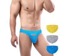 ZONBAILON Mens Front Opening Fly Access Briefs Low Rise Bulge Enhancing Pouch Tagless Bamboo Viscose Underwear Pack, 3 Multi 01, S