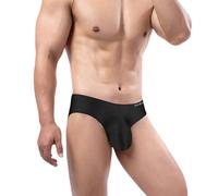 ZONBAILON Mens Ice Silk Bulge Enhancing Briefs Underwear Low Rise Big Ball Pouch Lightweight Smooth Underwear, 1*black, L