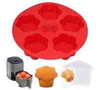 ZONBBEE 1Pack Silicone Air Fryer Muffin Pan with Carrying Handle for Baking,Non Stick Silicone Cupcake Pans Flower Shape Egg Bites Mould, Muffin Tins for Oven Toaster Dishwasher with 100Pcs Bags
