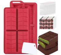 ZONBBEE Chocolate Bar Mold Moulds Deep,Thick Dubai Stuffed Pistachio Silicone Molds Kit for Making Large Shapes Chocolate Filling Candy Bar with 2 Pack and 100pcs Bags and 104pcs Stickers