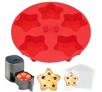 ZONBBEE Silicone Mini Air Fryer Muffin Cupcake Tray for Oven Baking,1 Pcs with 100bags Deep Muffin Tray Star Ramekins Cup Cake Pan for Air Fryer Liners Basket Accessories Baking Muffin Cakes Pudding