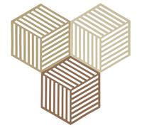 Zone Denmark Hexagon Trivets, Heat Resistant Silicone Pot Stands, Decorative & Practical Table Mats, Set of 3, 16 x 14 cm, Khaki/Warm sand/Almond