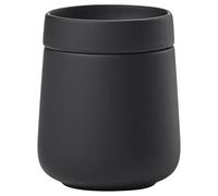 ZONE DENMARK Nova One Ceramic Storage Box with Lid for Bathroom Utensils such as Cotton Pads & Cotton Buds Diameter 3.3", Height 3.39", Capacity 290 ml, Black