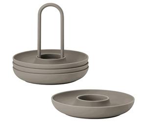 ZONE DENMARK Singles Set of 4 Stackable Silicone Egg Cups with Stand Taupe Diameter 11.2cm Height 9.5cm
