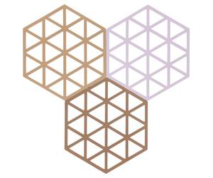 Zone Denmark Triangles Trivets, Heat Resistant Silicone Pot Stands, Decorative & Practical Table Mats, Set of 3, 16 x 14 cm, Light Terracotta/Lupine/Almond