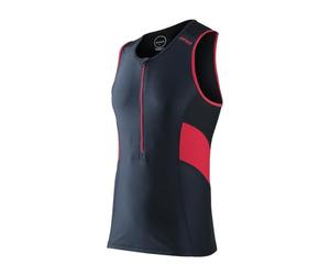 ZONE3 Men's Activate Tri Top for Triathlon/Run/Cycling/Gym, Highly Breathable Sleeveless Trisuit Top Vest with Front Zipper/Storage Pockets Black/Red