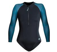 ZONE3 Women’s Long Sleeve Swimsuit - Xfinity Renew, Chlorine Resistant, UPF50+ Swimwear Black/Teal