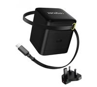 Zonebee 35W GaN Compact Fast Charger with Retractable Cable, Dual USB-C Ports, Swappable UK/US Plug for MacBook Air, iPad Pro/Air, iPhone 17/16/15, Samsung Galaxy, Google Pixel