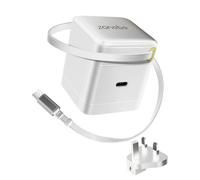 Zonebee 35W GaN Compact Fast Charger with Retractable Cable, Dual USB-C Ports, Swappable UK/US Plug for MacBook Air, iPad Pro/Air, iPhone 17/16/15, Samsung Galaxy, Google Pixel (white)