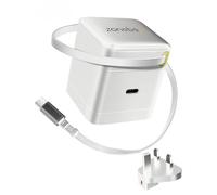 Zonebee 65W GaN Fast Charger with 0.7m Retractable USB C Cable, Dual Ports | Swappable UK/US Plug for MacBook Air/Pro, iPad, iPhone 18/17/16, Galaxy S25/S24, Pixel 10/9, HP/Dell/Lenovo, Chromebook