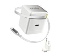 Zonebee 65W GaN Ultra-Fast Charger with Retractable Cable, Dual USB-C Ports, Swappable EU/US Plug for MacBook Air/Pro, iPad, iPhone, Samsung Galaxy, Google Pixel, HP/Dell/Lenovo, Chromebook (white)