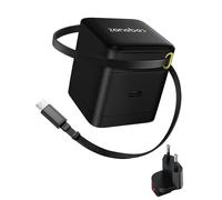 Zonebee 65W GaN Ultra-Fast Charger with Retractable Cable, Dual USB-C Ports, Swappable EU/US Plug for MacBook Air/Pro, iPad, iPhone, Samsung Galaxy, Google Pixel, HP/Dell/Lenovo, Chromebook (black)