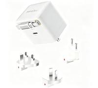 ZONEBEE 65W GaN Ultra-Fast Charger with Retractable Cable, Dual USB-C Ports, Swappable UK/EU/AU/US Plug for MacBook Air/Pro, iPad, iPhone, Samsung Galaxy, Google Pixel, Switch, Steam Deck