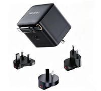 ZONEBEE 65W GaN Ultra-Fast Charger with Retractable Cable, Dual USB-C Ports, Swappable UK/EU/AU/US Plug for MacBook Air/Pro, iPad, iPhone, Samsung Galaxy, Google Pixel, Switch, Steam Deck(black)