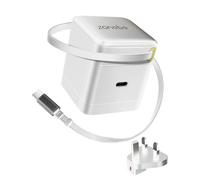 Zonebee 65W GaN Ultra-Fast Charger with Retractable Cable, Dual USB-C Ports, Swappable UK/US Plug for MacBook Air/Pro, iPad, iPhone, Samsung Galaxy, Google Pixel, HP/Dell/Lenovo, Chromebook (white)