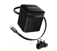 Zonebee 65W GaN Ultra-Fast Charger with Retractable Cable, Dual USB-C Ports, Swappable UK/US Plug for MacBook Air/Pro, iPad, iPhone, Samsung Galaxy, Google Pixel, HP/Dell/Lenovo, Chromebook (black)