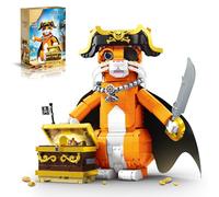 ZONECYTD Pirate Cat Building Set with Treasure & Hat for Adults, Animal Caribbean Captain Orange Model Kit Collection for Adults - 1424PCS
