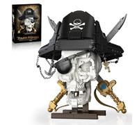 ZONECYTD Pirate Skull Building Set with Sword Moving Jaw & Removable Hood, Caribbean Horror Skeleton Head Collectible Model Kit Home Decor for Adults Boys