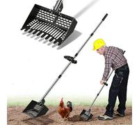 Zoned Sifting Chicken Manure Scoop - Adjustable 3-in-1 Rake & Sifter with 28-55 Inch Stainless Handle for Stand-Up Coop Cleaning, Cat Litter, Beach Sand & Horse Stall, Black