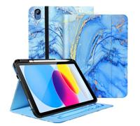 Zonefoker Case for iPad 11 inch (A16) 2025, for 10th Generation 10.9'' 2022, Leather iPad 11th/10 th Gen Protective Cover with Auto Sleep/Wake, Pencil Holder, Pocket Design for Women Men, Marble Blue