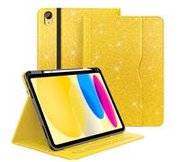 Zonefoker Case for iPad 11th Generation (A16) 11-inch 2025, for 10th Generation 10.9'' 2022, Glittering Sparkly iPad 11/10 th Gen Cover with Auto Sleep/Wake, Pencil Holder, Pocket Design, Yellow