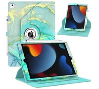 ZoneFoker Case for iPad 9th/ 8th/ 7th Generation, iPad 10.2 inch Case 2021/2020/ 2019, 360 Degree Rotating Stand, iPad 9 8 7 Gen 10.2'' Leather Cover with Pocket Design & Pencil Holder, Marble Green