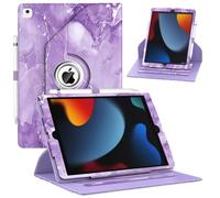 ZoneFoker Case for iPad 9th/ 8th/ 7th Generation, iPad 10.2 inch Case 2021/2020/2019, 360 Degree Rotating Stand, iPad 9 8 7 Gen 10.2'' Leather Cover with Pocket Design & Pencil Holder, Marble Purple
