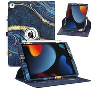 ZoneFoker Case for iPad 9th/8th/7th Generation, iPad 10.2 inch Case 2021/2020/2019, 360 Degree Rotating Stand, iPad 9 8 7 Gen 10.2 Leather Cover with Pocket Design & Pencil Holder, Marble Ocean Blue