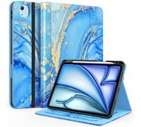 ZoneFoker Case for iPad Air 11-inch M2 (2024), iPad Air 5th/4th Generation 10.9'' (2022/2020), iPad Pro 11 (4th/3rd/2nd/1st Gen), Multi-Angle Stand Leather Cover with Pencil Holder&Pocket, Marble Blue