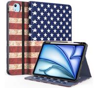 ZoneFoker Case for iPad Air 11-inch M2 (2024), iPad Air 5th/4th Generation 10.9'' (2022/2020), iPad Pro 11 (4th/3rd/2nd/1st Gen), Multi-Angle Stand Leather Cover with Pencil Holder & Pocket, Flag
