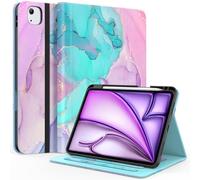 ZoneFoker Case for iPad Air 11-inch M3/M2 (2025/2024), iPad Air 5th/4th Generation 10.9'' (2022/2020), iPad Pro 11 (4th/3rd/2nd/1st Gen), Multi-Angle Stand Cover with Pencil Holder, Marble Teal Pink