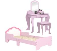 ZONEKIZ Cloud-Design Wooden Bedroom Furniture Set for Kids, Includes Dressing Table, Stool, Bed, 3-6 Years Aosom UK