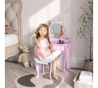 ZONEKIZ Dressing Table with Mirror & Stool, Drawer, Storage Boxes, Cat Design in Pink ZONEKIZ Pink