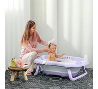 Foldable Baby Bathtub w/ Non-Slip Support Legs, Cushion, Shower Holder ZONEKIZ Purple One Size