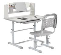 ZONEKIZ Grey Height Adjustable Kids Desk and Chair Set - with Drawer - Bookshelf | TJ Hughes