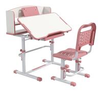 ZONEKIZ Height Adjustable Kids Desk and Chair Set, with Drawer, Bookshelf, Pink