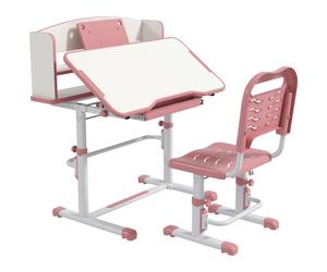 ZONEKIZ Height Adjustable Kids Study Table and Chair Set, with Drawer, Storage Shelf, 80 x 54.5 x 104 cm, Pink Aosom UK