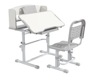 ZONEKIZ Height Adjustable Kids Study Table and Chair Set, with Drawer, Storage Shelf, 80 x 54.5 x 104 cm, Grey Aosom UK
